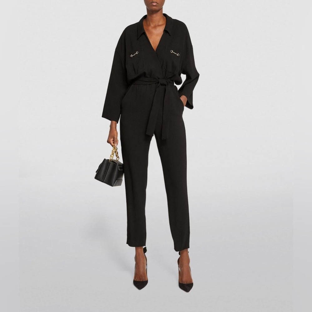 Maje Black Crepe Tie Waisted Jumpsuit